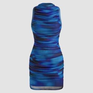 Cider Blue and Black Tie Dye Ruched Mesh Mini Bodycon Dress Size XXS